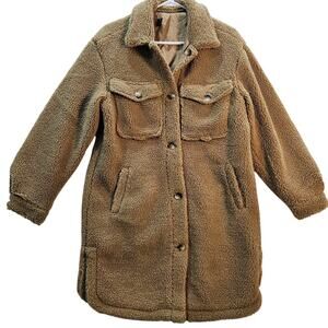 Sebby Collection REVERSIBLE Sherpa Jacket Pockets Button Up Coat Size Medium NEW